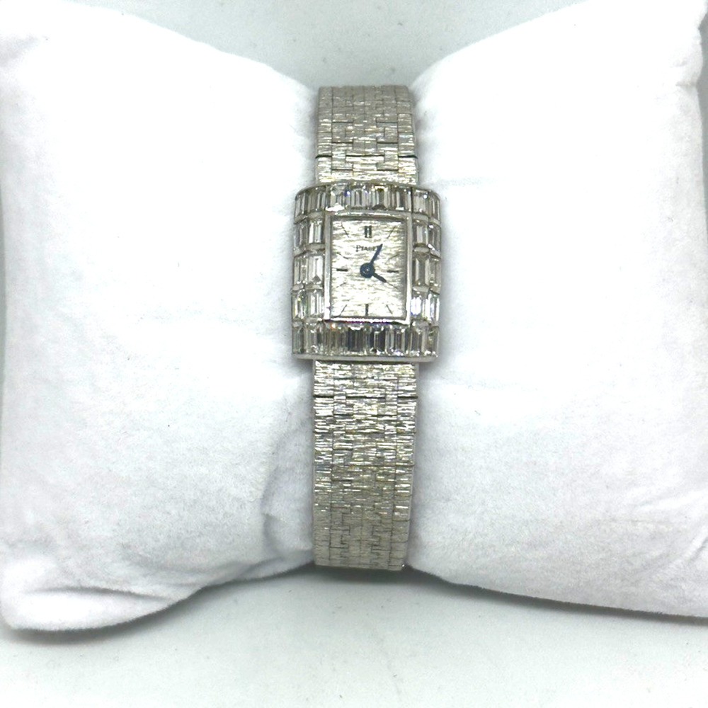 Vintage 70s Piaget Womens Watch 18k White Gold and Bagette Diamonds